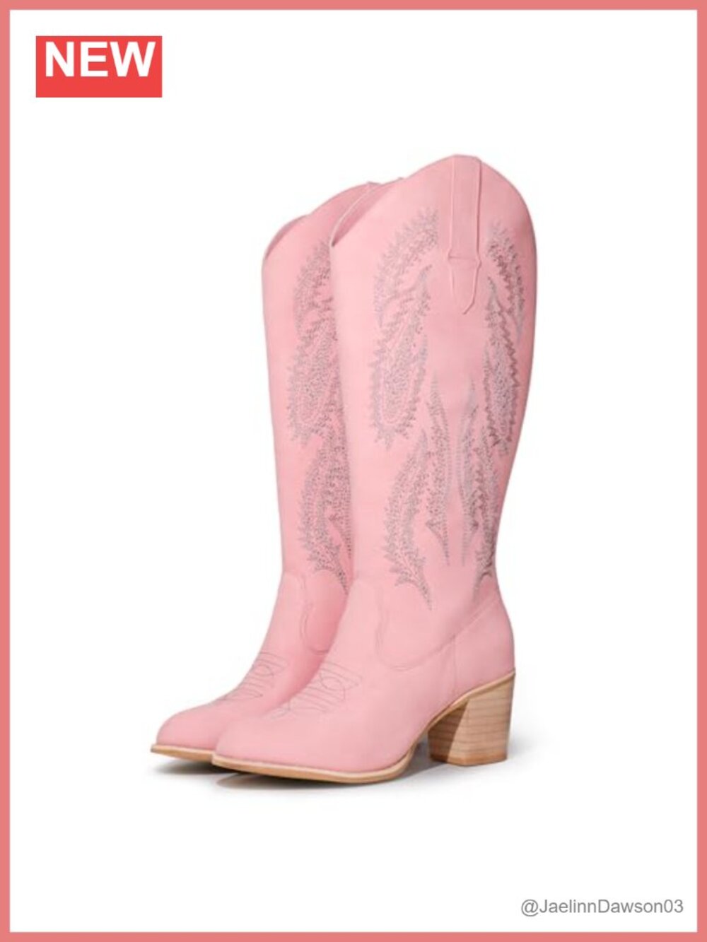 Women's Western Cowboy Boots Embroidered Chunky Block Heel Side Zipper Round